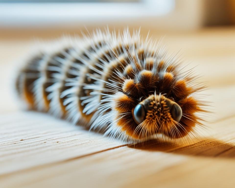 Chenille marron et poilue dans l'appartement