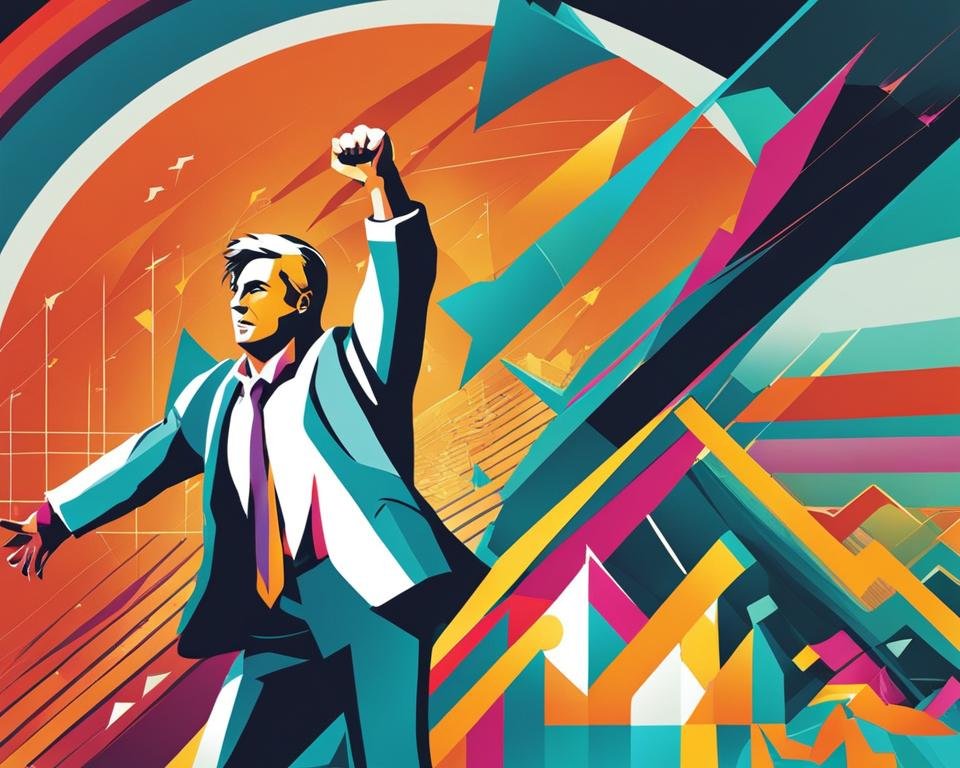 Mème 'Stonks' d'un homme levant les bras en signe de victoire