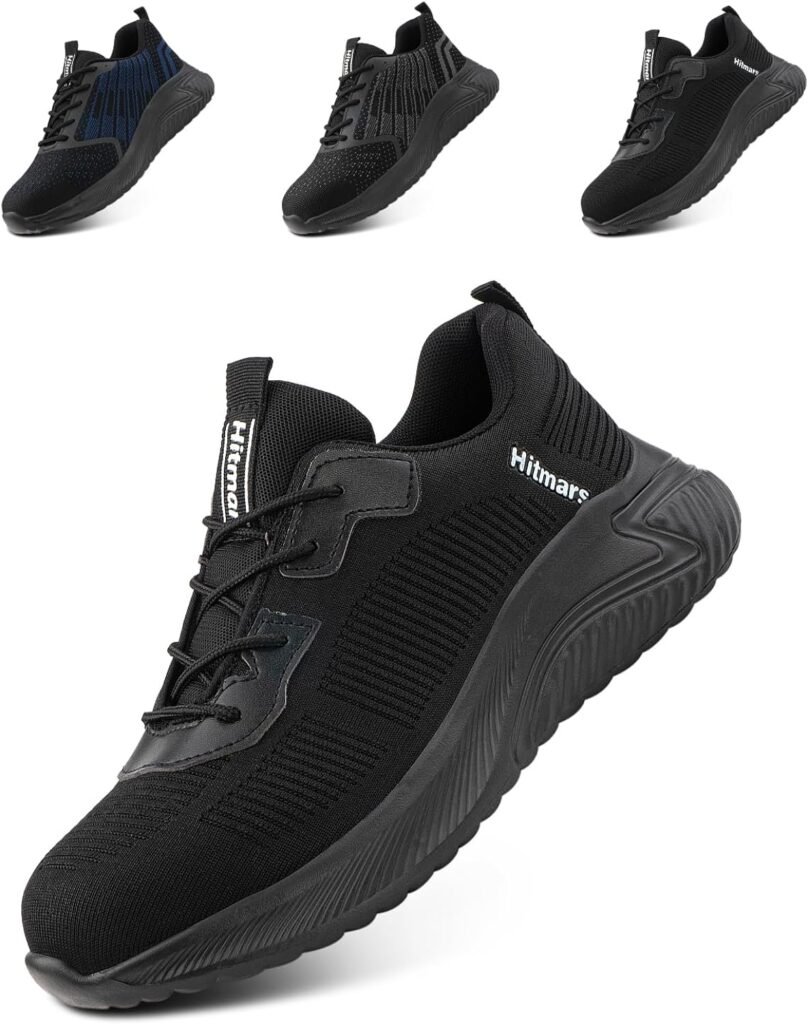 Chaussure De Securité Homme Legere Chaussures De Travail Femmes Chantiers Embout De Protection en Acier Bottes Antidérapantes Baskets Sneakers Noir Bleu EU 36-46