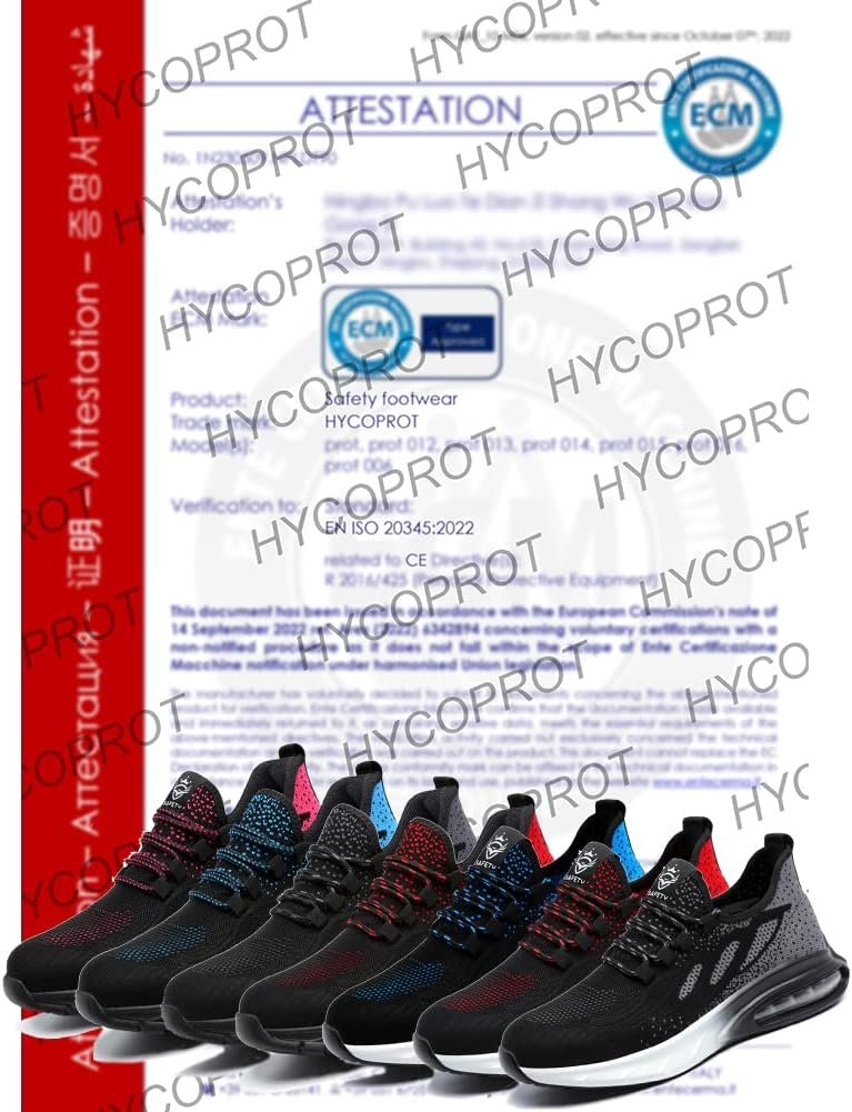 HYCOPROT Chaussures de Sécurité Hommes Femmes Baskets en Coussin dair Chaussures de Travail Légères Et Respirantes Chaussure de Sécurité de Sécurité Chaussures de Protection… HYCOPROT Chaussures de Sécurité Hommes Femmes Baskets en Coussin dair Chaussures de Travail Légères Et Respirantes Chaussure de Sécurité de Sécurité Chaussures de Protection…