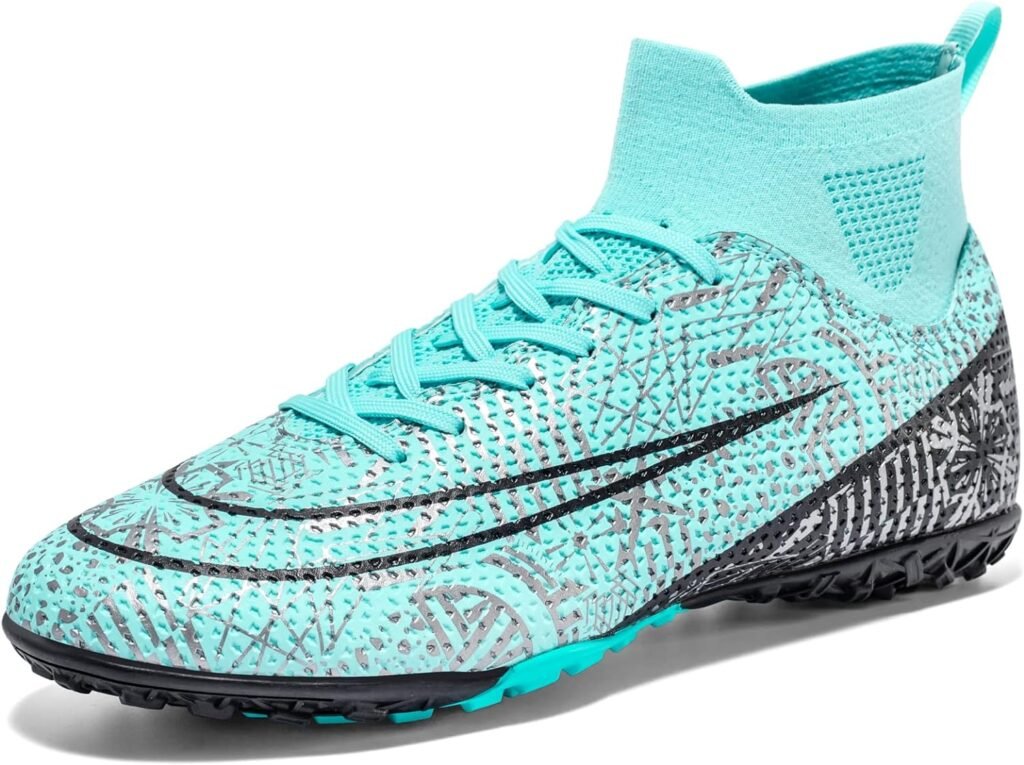 sudorun Chaussures de Football Garçon Enfants Turf TF Chaussures de Futsal Indoor Adolescents High Top FG Spike Chaussures de Sport en Plein