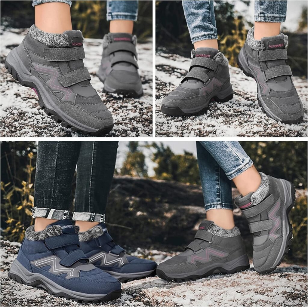visionreast Bottes Hiver Fourrées Doublure Chaude Femme Homme Chaussures dhiver Botte de Neige imperméables Hiver Antidérapage randonnée Unisexe